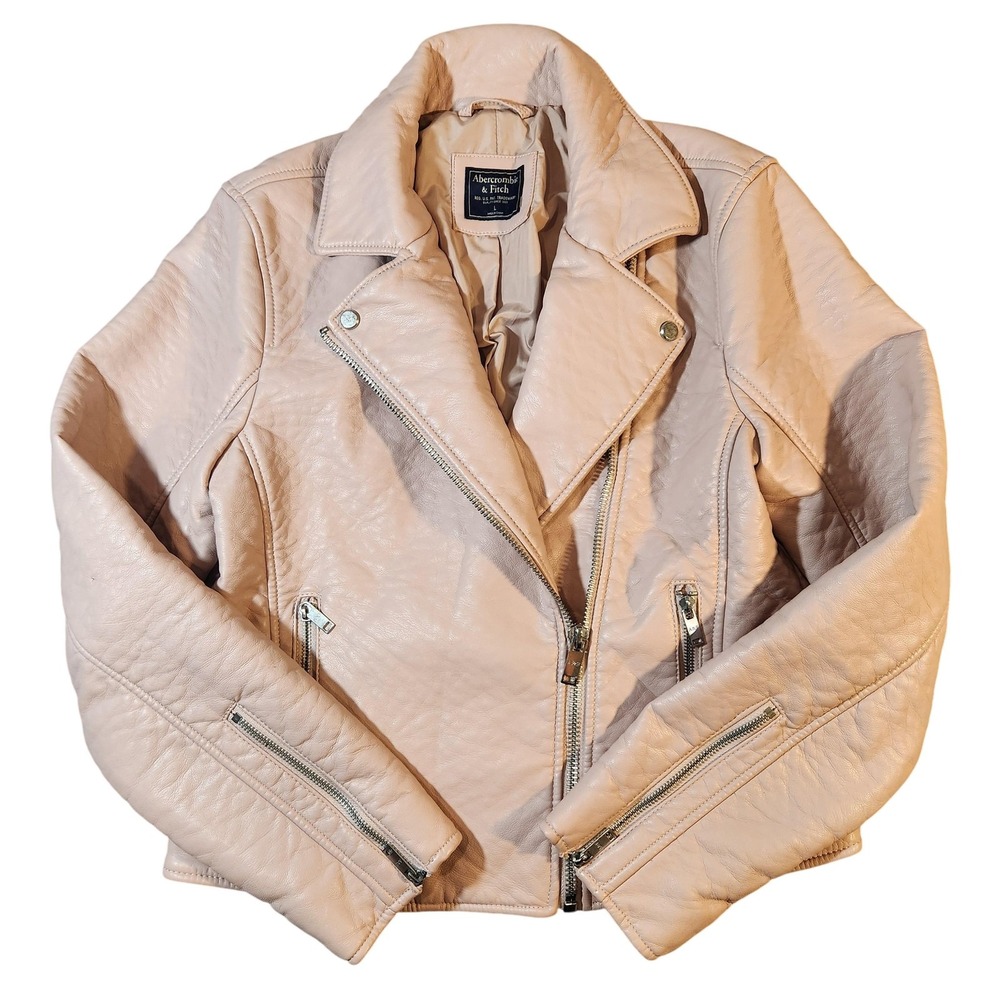 Vintage Y2K Abercrombie & Fitch Jacket Womens Large Pink Faux Leather Moto Biker